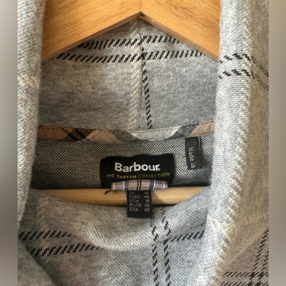Barbour Tartan Mock Neck Sweatshirt Sweater – Light Grey Plaid, Size 14 Plus - Picture 2 of 6